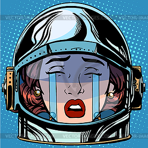 Emoticon cry Emoji face woman astronaut retro - vector clipart