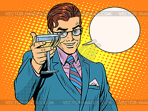 Cheers man drinks alcohol cocktail party - vector image