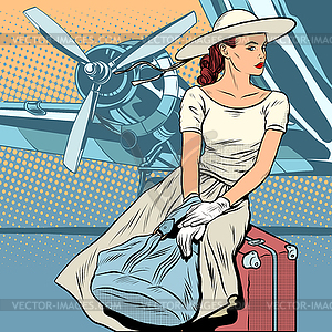 Lady traveler at airport - vector image