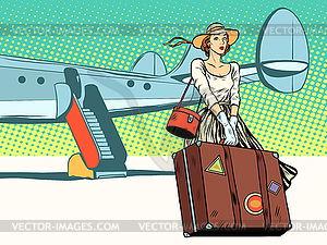 Pretty girl tourist arrived - vector image