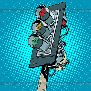 Retro classic three-color traffic light - vector clip art