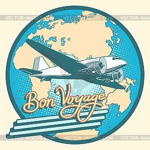 Bon voyage abstract retro plane poster - vector clip art