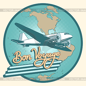 Bon voyage abstract retro plane poster - vector image