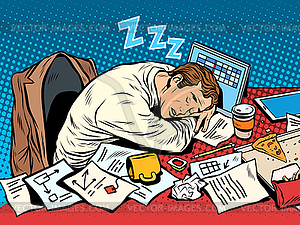 Man businessman sleeping on job - vector clipart