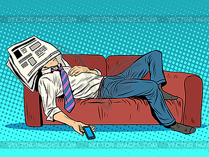 Rest fatigue sleep on couch Siesta - vector clip art