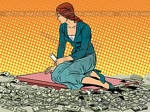 Предприниматель русалка сидит на деньгах - векторизованное изображение клипарта