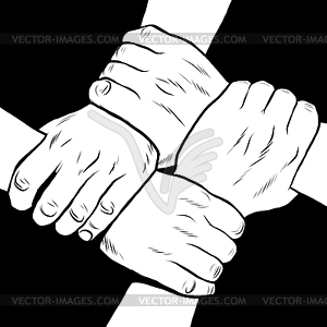 Черно-белые руки солидарность дружба - векторное изображение