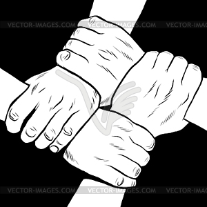 Black and white hands solidarity friendship - vector image