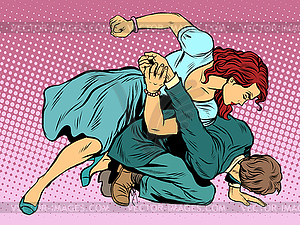 Woman beats man in fight - vector clipart