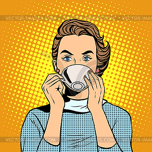 Girl with Cup of tea or coffee - vector clip art