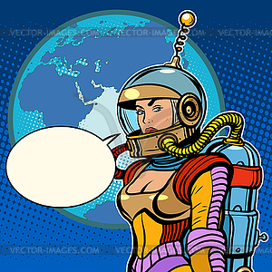 Girl cosmonaut on planet Earth - vector image