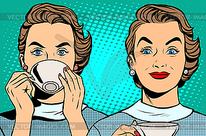 Girl with Cup of tea or coffee - vector clipart