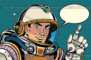 Astronaut pointing finger direction - vector image