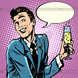 Man glass of champagne - vector clipart