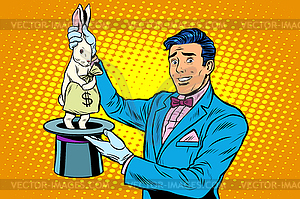 Businessman magician and Bunny money - vector clip art