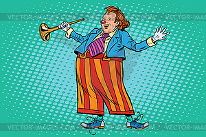 Circus clown in bright clothes - vector clipart