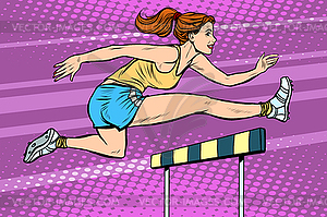 Athletics steeplechase beautiful girl - vector image