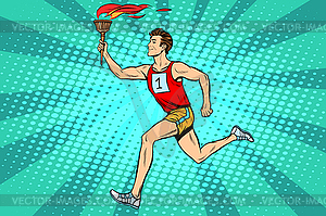 Man athlete torchbearer sports fire summer games - vector clipart