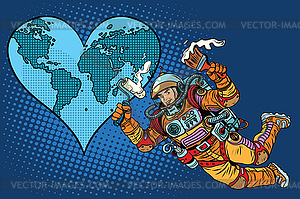 Environment day, Earth heart and astronaut - vector image