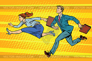 Businessman and businesswoman running competition - vector clip art