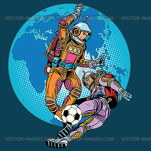 Football soccer match astronauts play - vector image