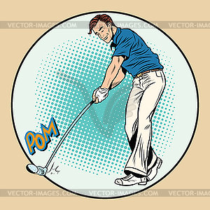 Golf player has stick in ball - vector clip art