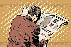 Businessman reading newspaper - color vector clipart