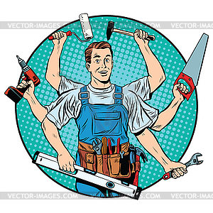 Multi-armed master repair professional - vector clipart