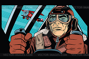 Pilot flying military aircraft - vector clip art