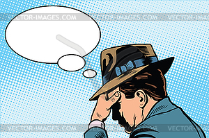 Retro male thinking - vector image