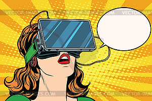 Retro girl with glasses virtual reality - vector clip art