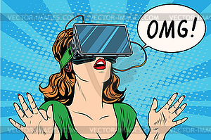 OMG emotions of virtual reality retro girl - royalty-free vector clipart