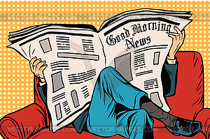 Morning paper reads man - vector image