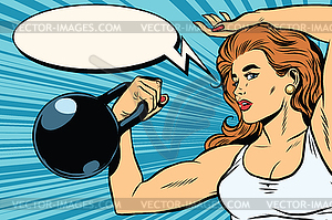 Strong woman athlete with weights - vector clipart