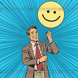 Protester with poster Emoji smiley - vector clipart