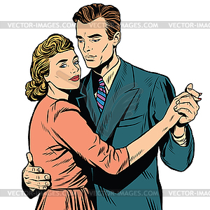 Retro man and woman dancing - vector clip art