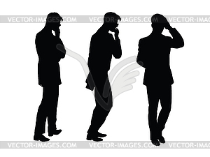 Male businessman thinks goes black silhouette figure - vector clip art