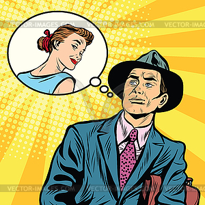 Man thinks about woman - vector clip art