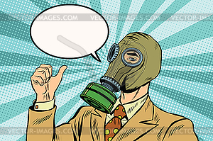 Gas mask man thumb up - vector clipart
