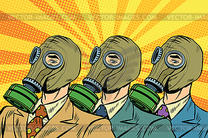 People in gas masks Sots art style - color vector clipart