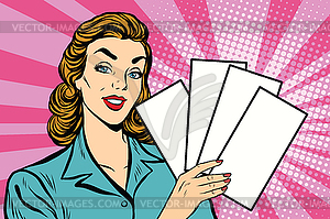 Girl promo with booklets - vector image