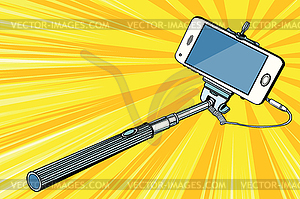 Selfie stick smartphone shooting - color vector clipart