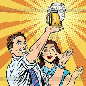 Triumph beer festival bar pub man and woman - vector image