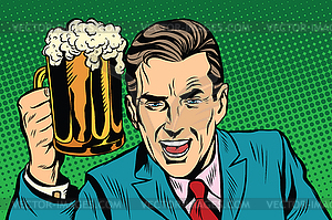 Emotional vintage man with beer - vector clipart