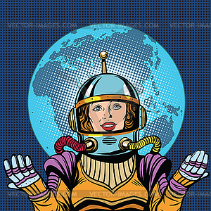 Female astronaut, symbol of life on planet Earth - vector clip art