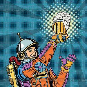 Retro astronaut and mug of beer - vector image