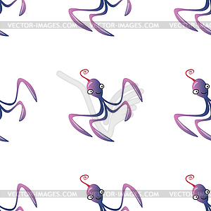 Octopus character marine seamless pattern background - vector clipart