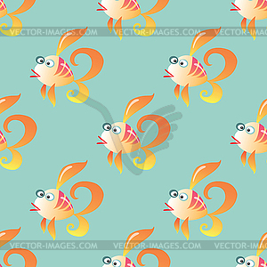 Золотая рыбка морской бесшовный фон - клипарт в векторном виде