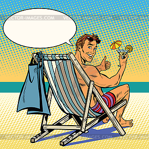 Handsome man resting on beach - vector image