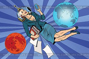 Cosmic business woman astronaut - vector clip art